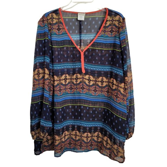 Eyeshadow Long Sleeve Sheer Blouse 2X - Picture 1 of 6